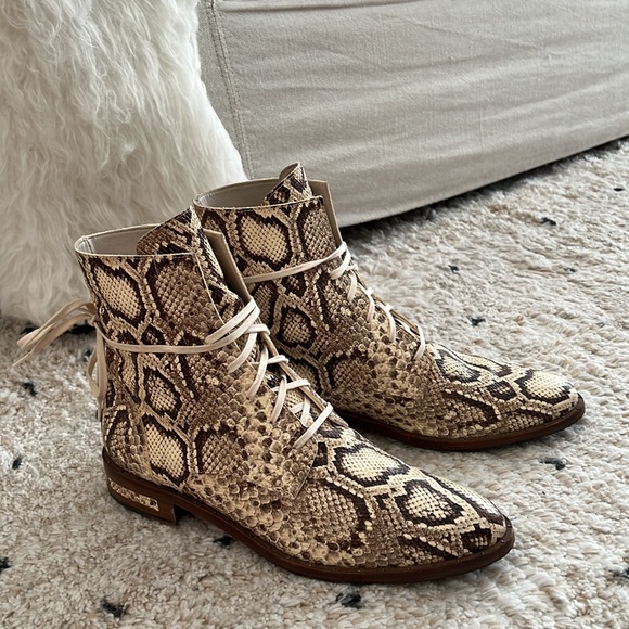 Freda Salvador Ralf Embossed Snake Lace Boots in Vanilla - Picture 2 of 9
